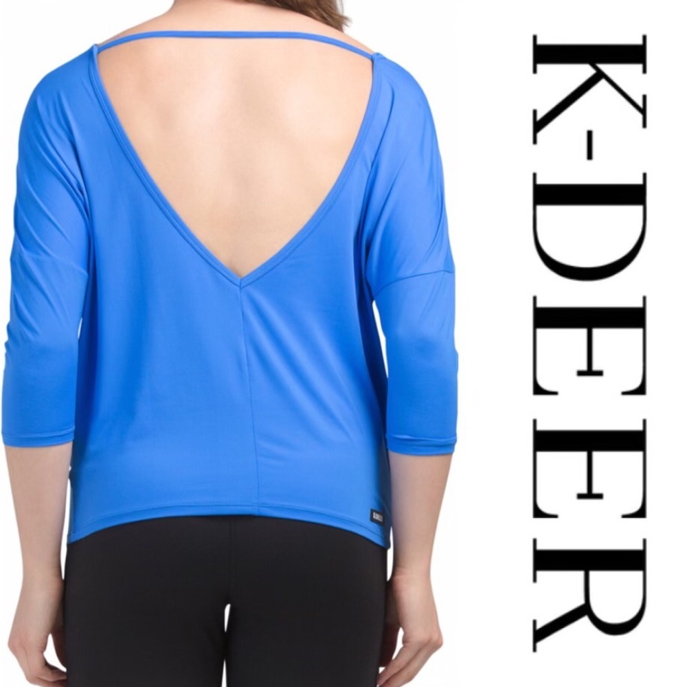 K-Deer NEW V-Back Pullover Long Sleeve Shirt Blue
